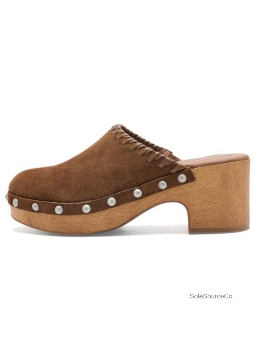 Daphine Suede Clogs Block Heel Round Toe Pull-On Mules - Picture 3 of 6
